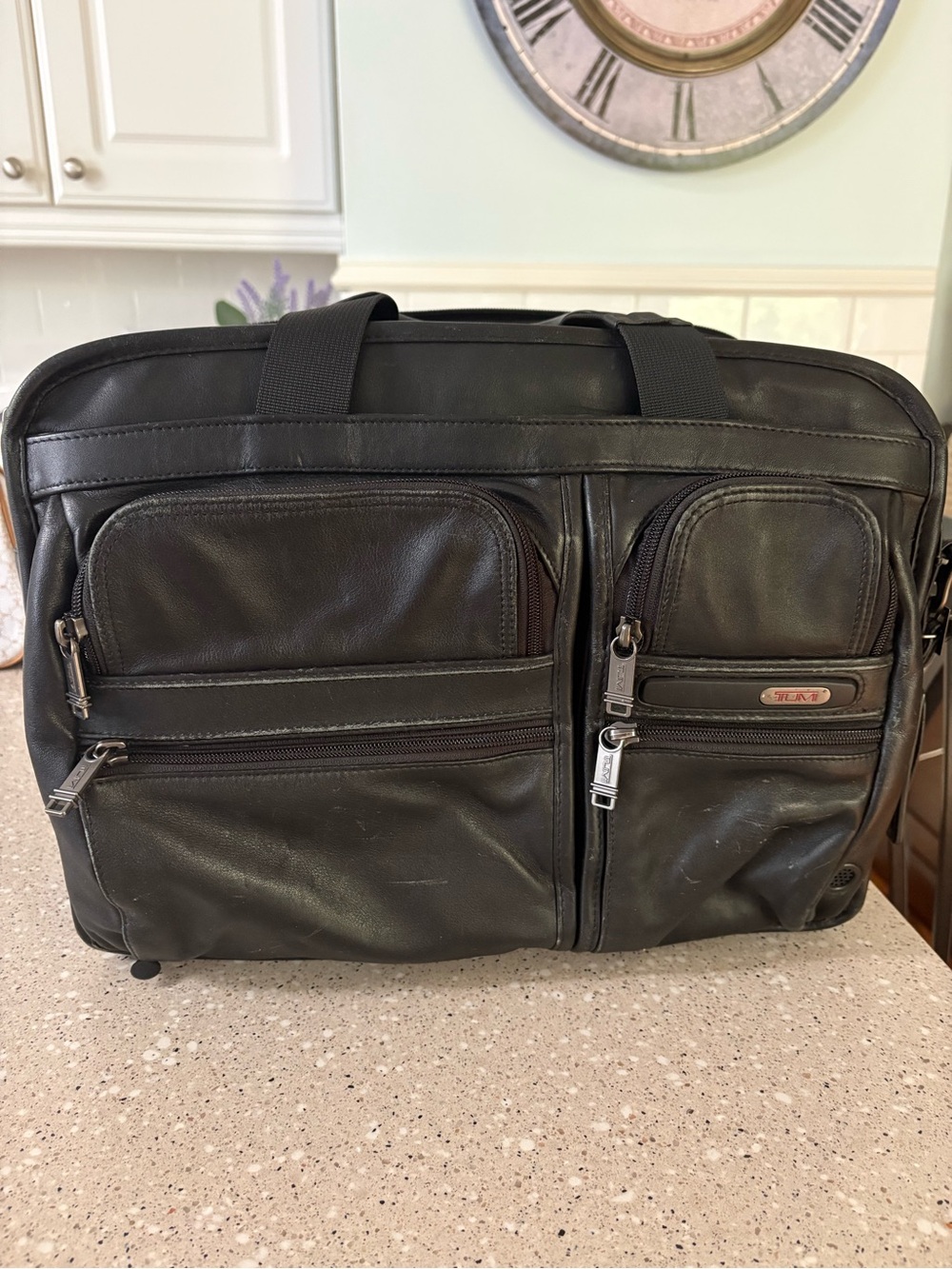 Tumi Black Leather Multi-Pocket Men's Briefcase